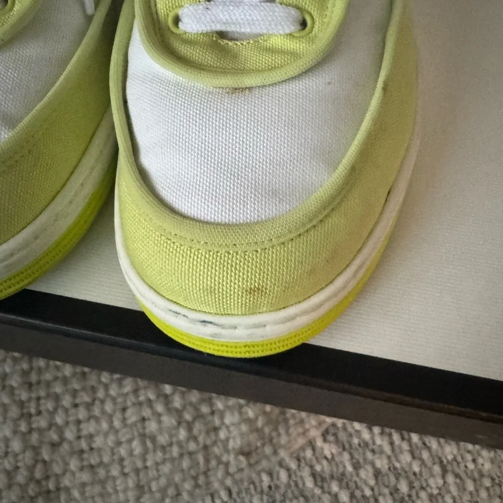 Chanel Fabric Womens Logo Sneakers 37.5 Yellow White